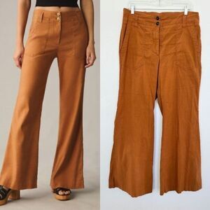 Maeve Naomi Linen Blend Flare Wide Leg Pants Burnt Orange Western Women's 14